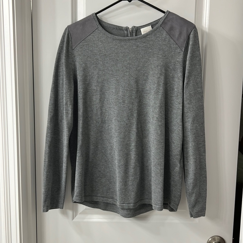 Chicos long sleeve top with faux suede epaulettes.